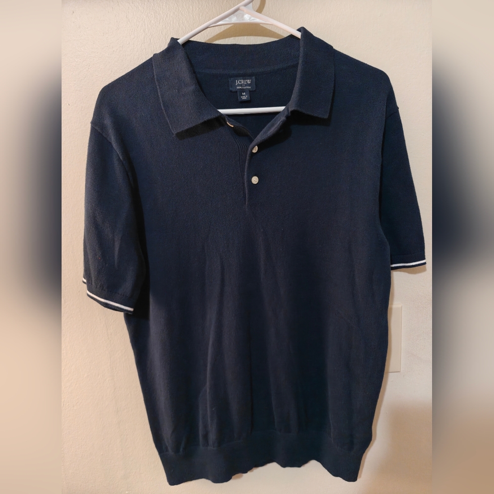 J.Crew Men's Medium Re-Imagined Navy Blue Cotton Sweater Knit Polo